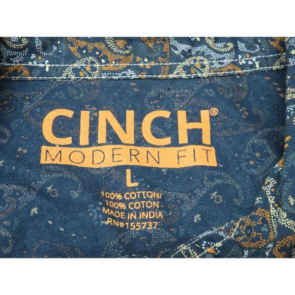 Mens Cinch Western Button Front Shirt Size L Modern Paisley Pearl Snap Rodeo - Picture 8 of 9